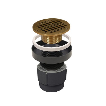 3 In. X 4 In. PVC LevelBest Pipe Fit Drain Base W/ 3 In. Metal Spud And 5 In. Nickel Bronze Round St